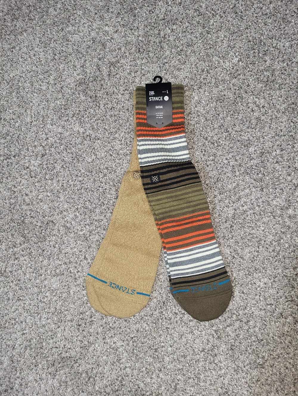 2-Pair Stance Mens Large 9-12 Striped & Solid Combed Cotton Crew Socks Unisex